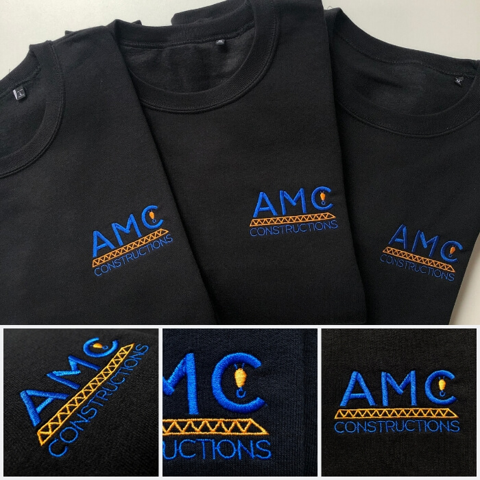 Sweats personnalisés brodés avec le logo de l'entreprise AMC