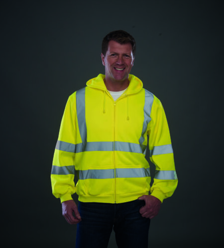 Le sweat zippé à capuche haute visibilité à personnaliser